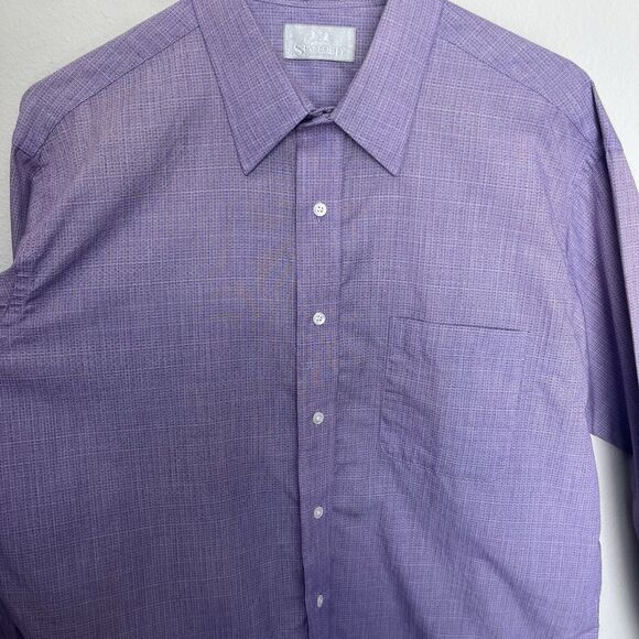 Stafford Executive | Purple Print Broadcloth Button Up Long Sleeve Shirt 16.5/34 - Picture 5 of 6
